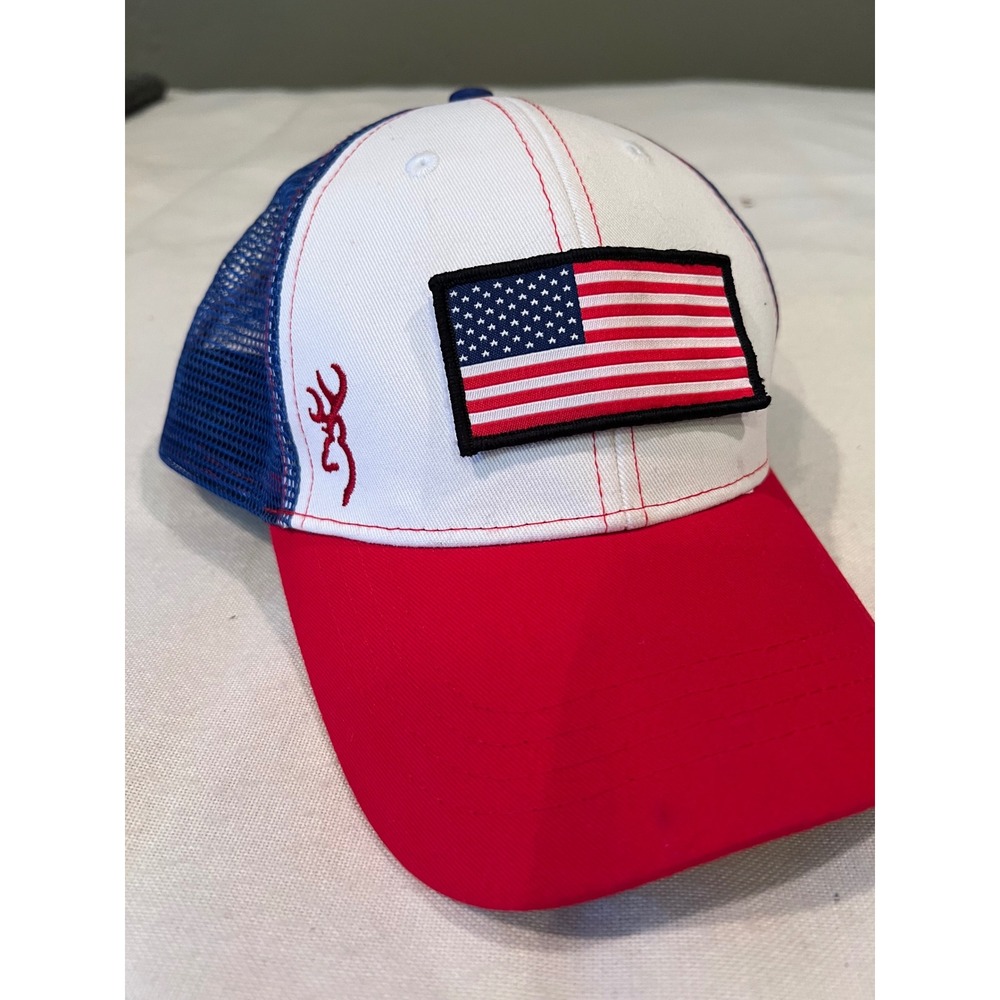 Sample Browning American Flag Patch Trucker Hat Red White Blue Mesh Snapback Cap